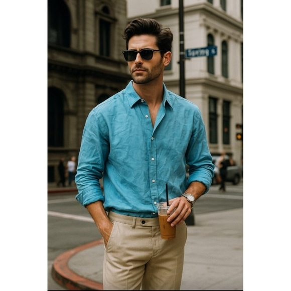 Thomas Pink Men's Pure Linen Shirt XL Long Sleeve CLASSIC DRESS SHIRT‎ - Picture 1 of 9